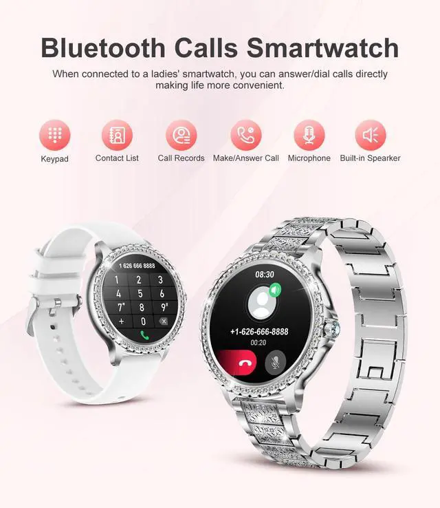 Alt view image 4 of 7 - Smart Watch for Women(Answer/Make Calls),1.3" HD Diamonds Luxury Smartwatch for Android iPhone Phones,Fitness Trackers with 20+ Sport Modes/HR/IP68 Waterproof/SpO2/Sleep Monitor/Pedometer,Silver