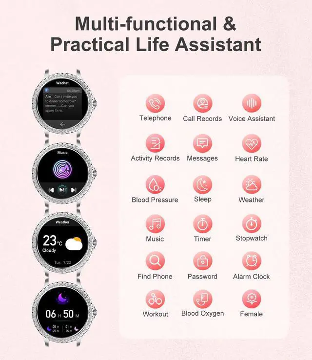Alt view image 5 of 7 - Smart Watch for Women(Answer/Make Calls),1.3" HD Diamonds Luxury Smartwatch for Android iPhone Phones,Fitness Trackers with 20+ Sport Modes/HR/IP68 Waterproof/SpO2/Sleep Monitor/Pedometer,Silver