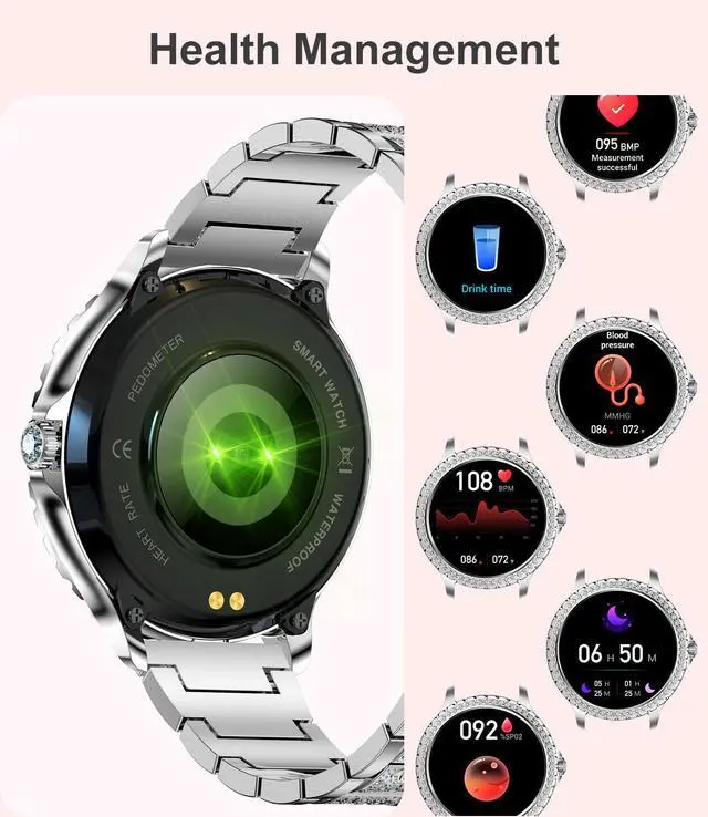 Alt view image 7 of 7 - Smart Watch for Women(Answer/Make Calls),1.3" HD Diamonds Luxury Smartwatch for Android iPhone Phones,Fitness Trackers with 20+ Sport Modes/HR/IP68 Waterproof/SpO2/Sleep Monitor/Pedometer,Silver
