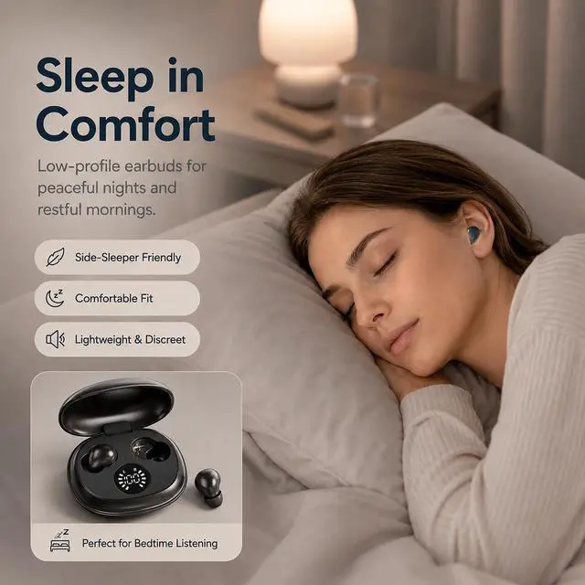 Alt view image 4 of 7 - Wireless Sleep Earbuds Ultra Lightweight Invisible Mini Earphones | Discreet Hidden Earbuds for Work, Small Headphones, Invisible Sleep Wireless Earphone Bluetooth 6.0 for Small Ear Canals