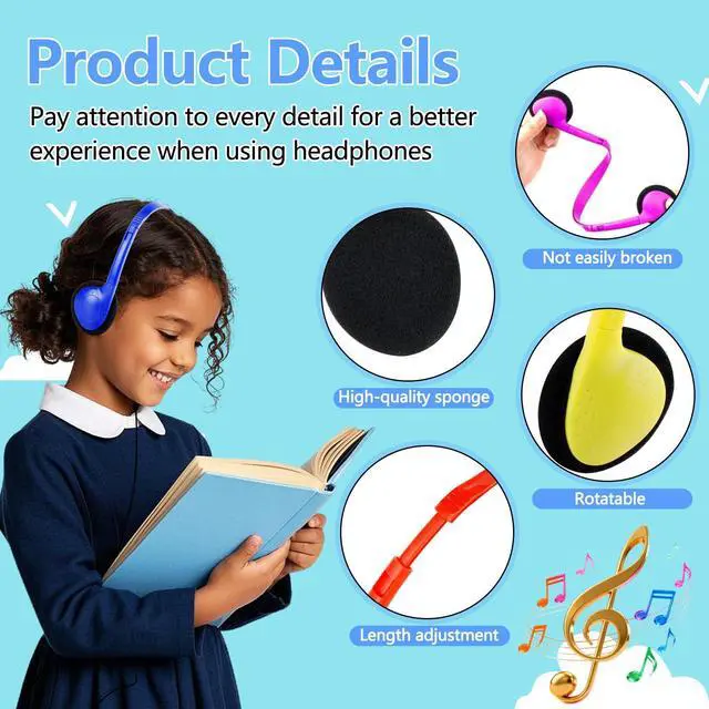 Alt view image 2 of 7 - USB Type C Kids Headphones Bulk for Classroom School 10 Pack,Wired | On Ear USB C Headphones for School Student Children Compatible with Chromebooks Tablet Pad Smartphones Mixed Colors