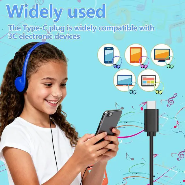 Alt view image 3 of 7 - USB Type C Kids Headphones Bulk for Classroom School 10 Pack,Wired | On Ear USB C Headphones for School Student Children Compatible with Chromebooks Tablet Pad Smartphones Mixed Colors