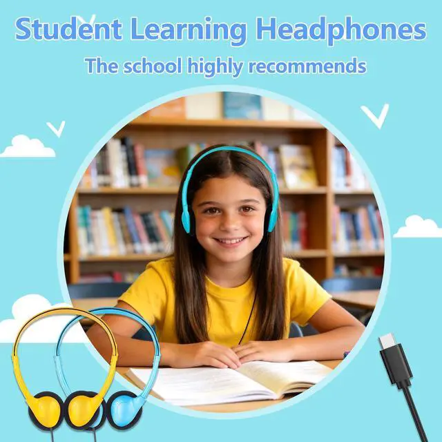 Alt view image 7 of 7 - USB Type C Kids Headphones Bulk for Classroom School 10 Pack,Wired | On Ear USB C Headphones for School Student Children Compatible with Chromebooks Tablet Pad Smartphones Mixed Colors