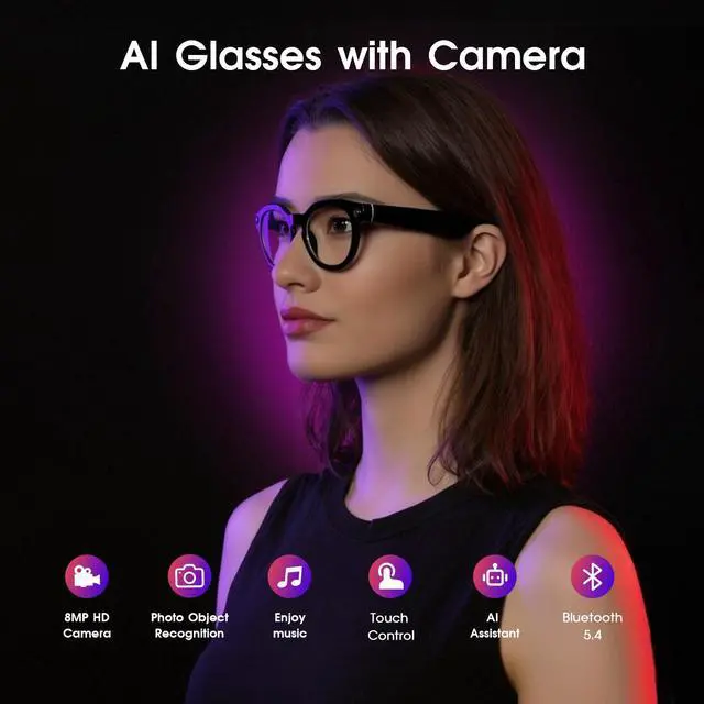 Alt view image 2 of 7 - AI Smart Glasses with Camera, Open-Ear Audio & Translation Features | 8MP Camera, 139-Language Translation, Bluetooth Audio, Voice Control, Smart Eyewear for Travel & Daily Communication