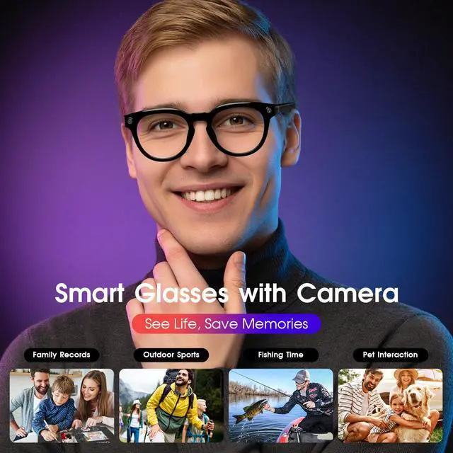 Alt view image 3 of 7 - AI Smart Glasses with Camera, Open-Ear Audio & Translation Features | 8MP Camera, 139-Language Translation, Bluetooth Audio, Voice Control, Smart Eyewear for Travel & Daily Communication