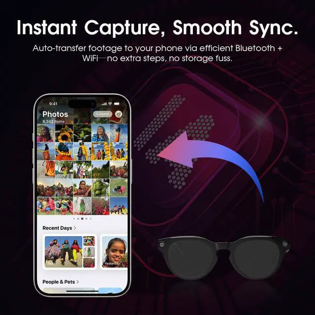 Alt view image 4 of 7 - AI Smart Glasses with Camera, Open-Ear Audio & Translation Features | 8MP Camera, 139-Language Translation, Bluetooth Audio, Voice Control, Smart Eyewear for Travel & Daily Communication