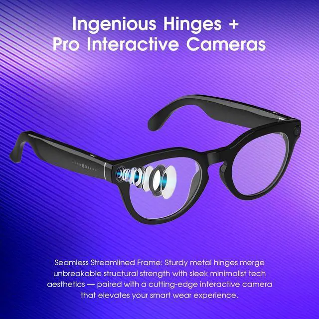 Alt view image 5 of 7 - AI Smart Glasses with Camera, Open-Ear Audio & Translation Features | 8MP Camera, 139-Language Translation, Bluetooth Audio, Voice Control, Smart Eyewear for Travel & Daily Communication