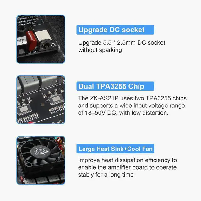 Alt view image 4 of 6 - ZK-AS21P Bluetooth Amplifier Board 300W+300W+600W Output, 18-50V DC Wide Voltage Input, Vehicle Amplifier (ZK-AS21P)