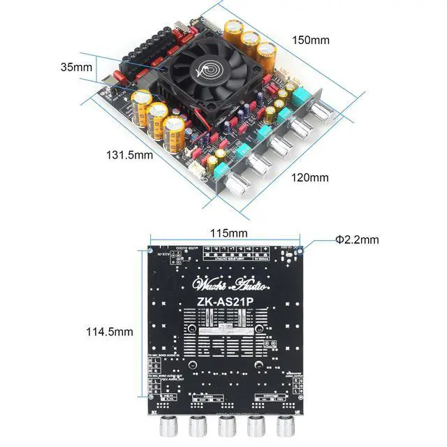 Alt view image 6 of 6 - ZK-AS21P Bluetooth Amplifier Board 300W+300W+600W Output, 18-50V DC Wide Voltage Input, Vehicle Amplifier (ZK-AS21P)