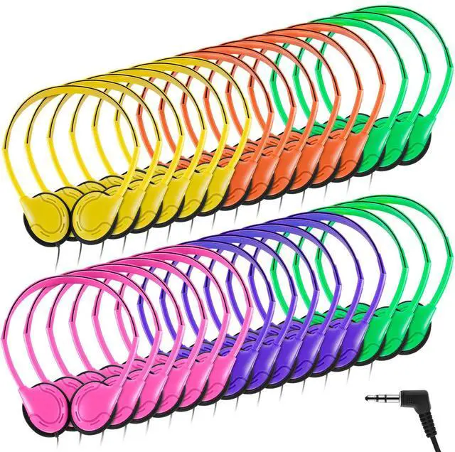 Main image of 30 Pack Bulk Over Ear Headphones Set On Ear Headsets Earphones with Adjustable Headband and 3.5mm Plug for Group Learning, Computer Lab, Library, Online Lesson (Bright Color)