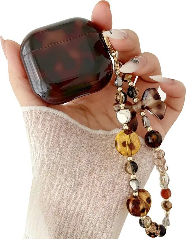 Main image of for AirPods 4 Case with Lanyard, Soft TPU Brown Tortoise Shell Amber Leopard Pattern for Women Girls Cover with Strap Charm Keychain for AirPods 4