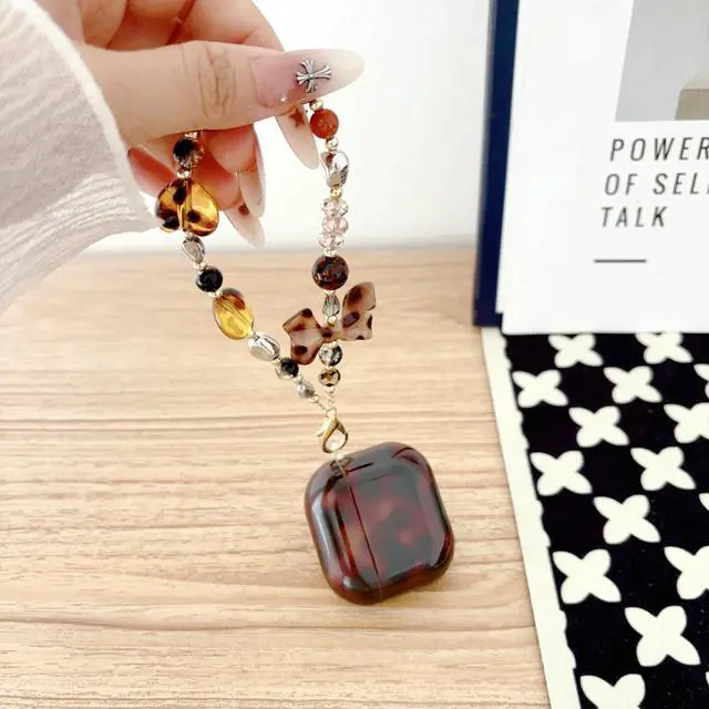 Alt view image 2 of 7 - for AirPods 4 Case with Lanyard, Soft TPU Brown Tortoise Shell Amber Leopard Pattern for Women Girls Cover with Strap Charm Keychain for AirPods 4