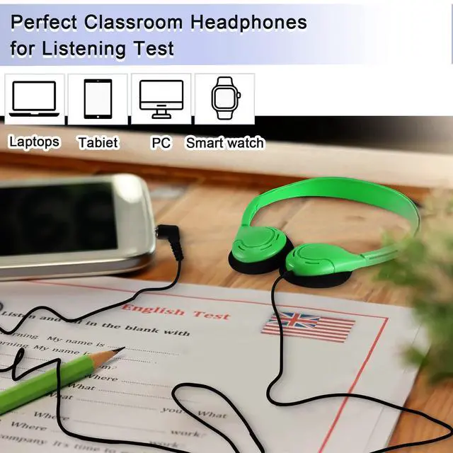 Alt view image 3 of 6 - 30 Pack Bulk Over Ear Headphones Set On Ear Headsets Earphones with Adjustable Headband and 3.5mm Plug for Group Learning, Computer Lab, Library, Online Lesson (Bright Color)