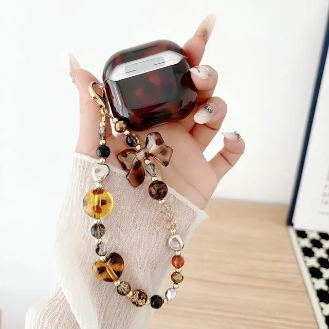 Alt view image 4 of 7 - for AirPods 4 Case with Lanyard, Soft TPU Brown Tortoise Shell Amber Leopard Pattern for Women Girls Cover with Strap Charm Keychain for AirPods 4