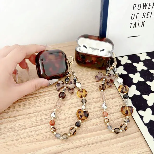 Alt view image 5 of 7 - for AirPods 4 Case with Lanyard, Soft TPU Brown Tortoise Shell Amber Leopard Pattern for Women Girls Cover with Strap Charm Keychain for AirPods 4