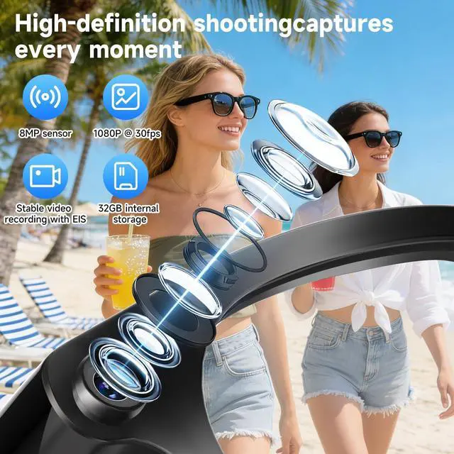 Alt view image 3 of 7 - AI Smart Glasses with Camera,AI Voice Assistant,8MP/1080P HD Video & Audio Recording Camera, Real-Time Voice Translation, Bluetooth Connectivity, Photochromic Sunglass Lenses for Men & Women