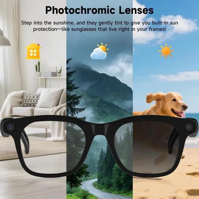 Alt view image 7 of 7 - AI Smart Glasses with Camera,AI Voice Assistant,8MP/1080P HD Video & Audio Recording Camera, Real-Time Voice Translation, Bluetooth Connectivity, Photochromic Sunglass Lenses for Men & Women