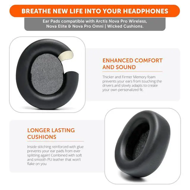 Alt view image 4 of 7 - PadZ Nova Pro Wireless - Replacement Earpads for Arctis Nova Pro Wireless, Nova Elite & Nova Pro Omni, by Wicked Cushions, Extra Thick & Comfortable | Black