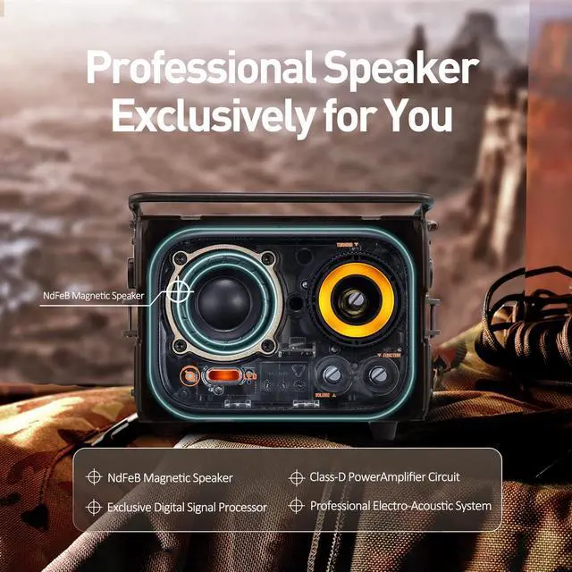 Alt view image 2 of 6 - Wild Radiooo Portable Bluetooth Speaker, FM Radio Speaker with Portable Shoulder Strap, Vintage Rugged Wireless Speaker, Metal Outer Case, Loud Stereo Sound, for Home Outdoor Travel Camping