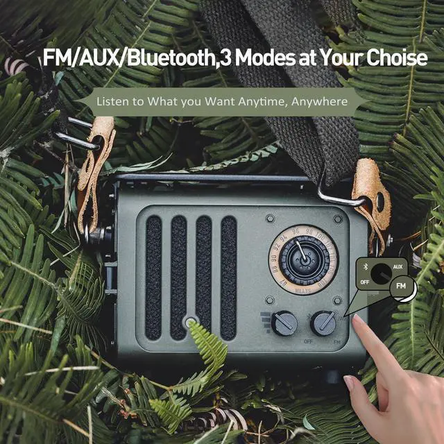 Alt view image 5 of 6 - Wild Radiooo Portable Bluetooth Speaker, FM Radio Speaker with Portable Shoulder Strap, Vintage Rugged Wireless Speaker, Metal Outer Case, Loud Stereo Sound, for Home Outdoor Travel Camping