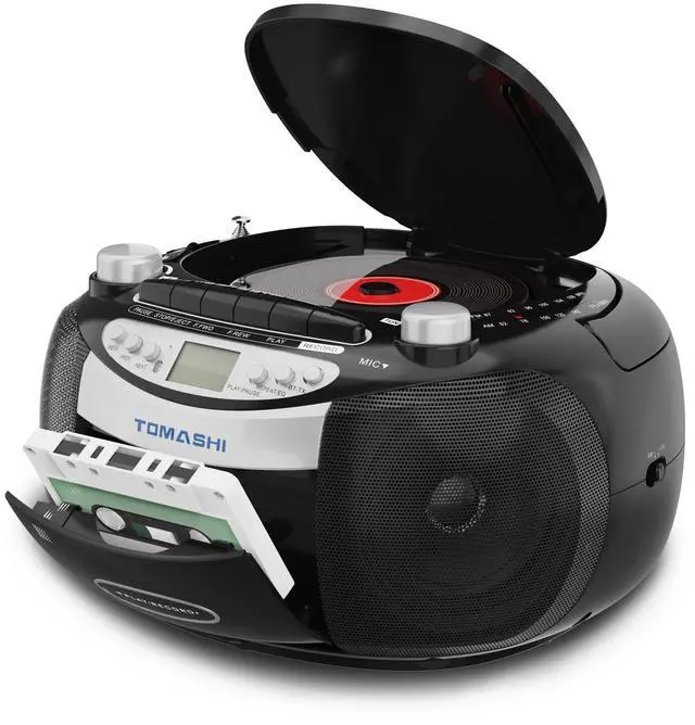 Main image of Bluetooth CD Player & Boombox with Cassette Tape Player, CD and Cassette Player Combo, AM/FM Radio, Tape Recording, USB/SD Playback, Remote Control, AC/DC Power