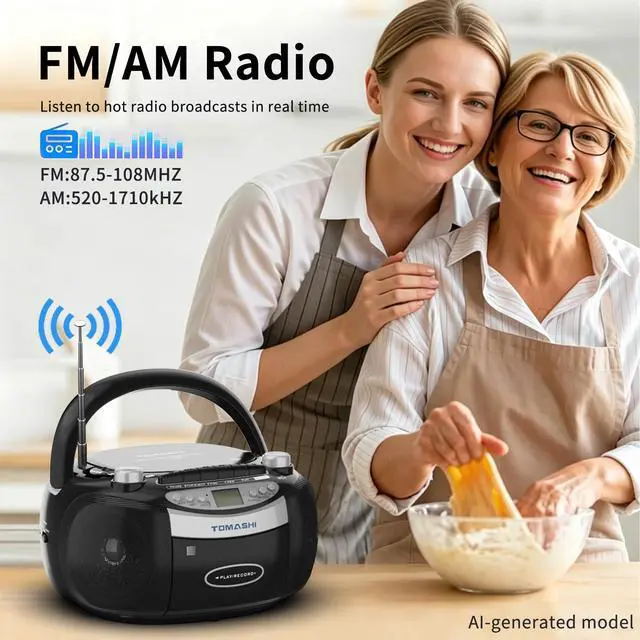 Alt view image 5 of 7 - Bluetooth CD Player & Boombox with Cassette Tape Player, CD and Cassette Player Combo, AM/FM Radio, Tape Recording, USB/SD Playback, Remote Control, AC/DC Power