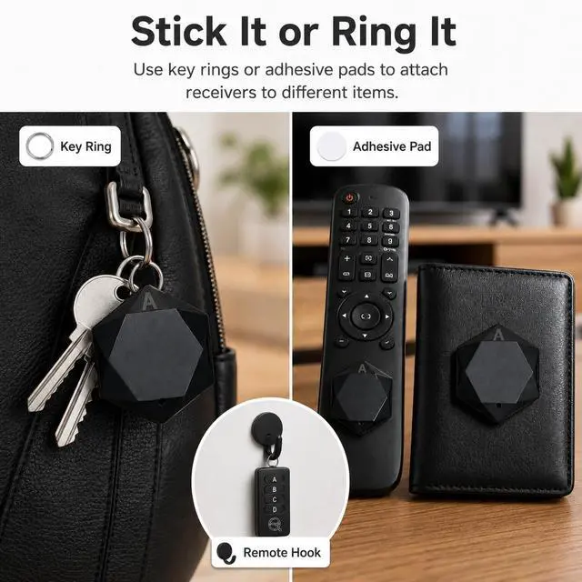 Alt view image 6 of 7 - Key Finder 1 Transmitter 4 Receivers, 80dB+ Wireless Item Locator 164ft Range for Keys Remote Pet Collar Luggage, No App or Bluetooth, Easy for Elderly & Kids