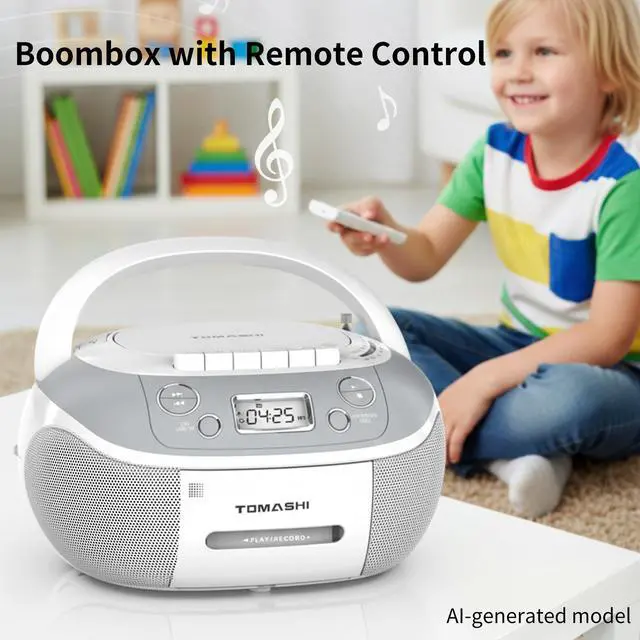 Alt view image 5 of 6 - Portable CD Player Boombox with Cassette Player - AM FM Radio,Tape/CD Recording, USB/SD Inputs,Retro Stereo Sound,Dual AC/DC Power,Remote & Backlit LCD - for Home, Camping,Gifts (CD-860A)