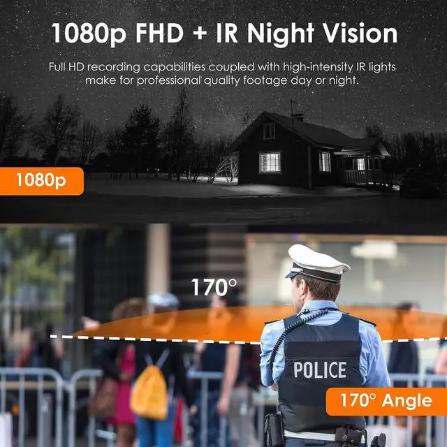 Alt view image 3 of 7 - P2 FHD Body Camera - 1080P FHD Body Cam with Infrared Night Vision, Lightweight Wearable Camera, Video Surveillance, 8X Digital Zoom, 170 Degree Lens