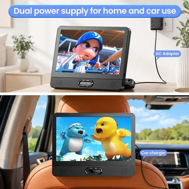 Alt view image 6 of 7 - 12" HD IPS Display Portable DVD Player, Wireless Screen Mirroring | Car DVD Player with HDMI Input and AV Output, Dual Power with Car Charger, AC Adapter, Supports CD/DVD/USB