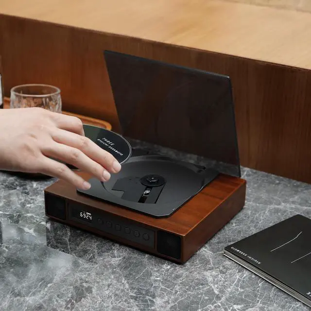Alt view image 2 of 7 - K10 Bluetooth CD Player with Speakers for Home, Rechargeable | Remote Control, Bluetooth 5.3 Input & Output, USB Playback, AUX Input & Optical Output, CD-R/RW & MP3 CDs, Retro Wood-Style