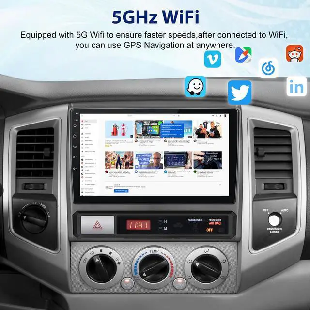 Alt view image 4 of 7 - Car Radio Stereo for Toyota Tacoma 2005-2015 with CarPlay Android Auto 5G WiFi 4Core 64GB Silver Frame