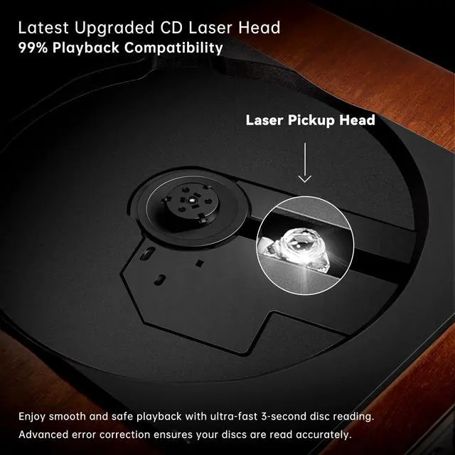 Alt view image 5 of 7 - K10 Bluetooth CD Player with Speakers for Home, Rechargeable | Remote Control, Bluetooth 5.3 Input & Output, USB Playback, AUX Input & Optical Output, CD-R/RW & MP3 CDs, Retro Wood-Style