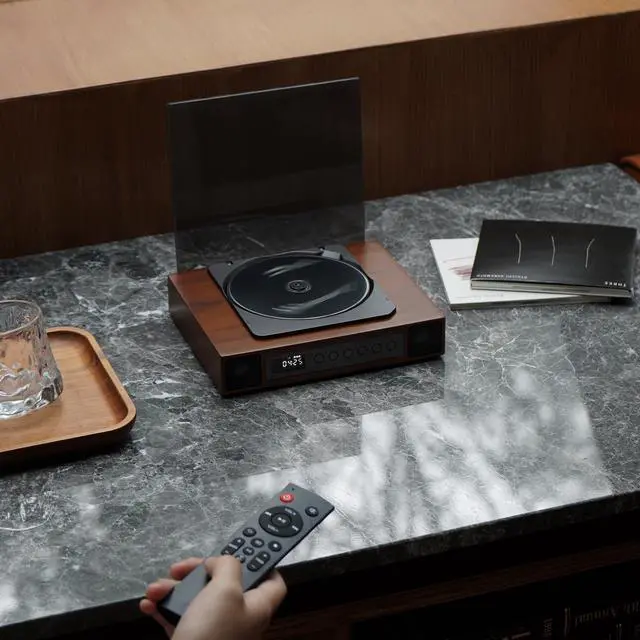 Alt view image 4 of 7 - K10 Bluetooth CD Player with Speakers for Home, Rechargeable | Remote Control, Bluetooth 5.3 Input & Output, USB Playback, AUX Input & Optical Output, CD-R/RW & MP3 CDs, Retro Wood-Style