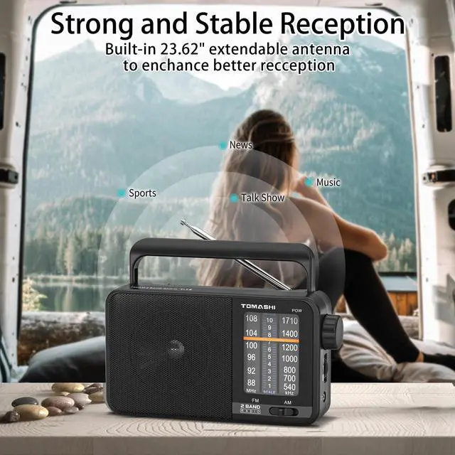Alt view image 2 of 7 - Portable AM FM Transistor Radio, AC Powered & Battery Operated | Large speaker, large tuning knob and headphone jack. Clear reception for seniors, home, travel and emergency use