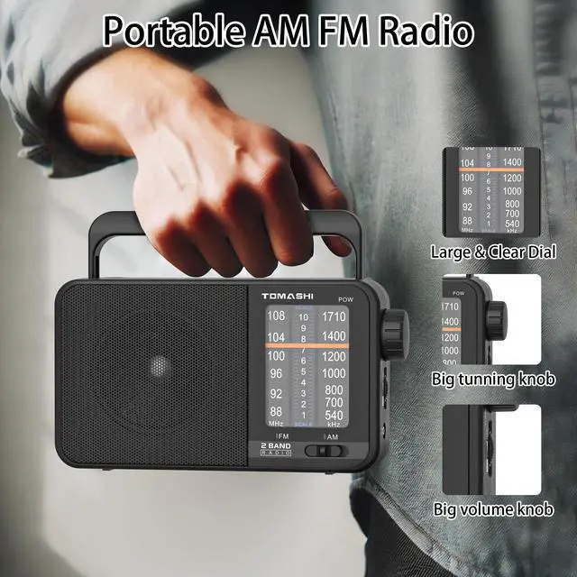 Alt view image 4 of 7 - Portable AM FM Transistor Radio, AC Powered & Battery Operated | Large speaker, large tuning knob and headphone jack. Clear reception for seniors, home, travel and emergency use