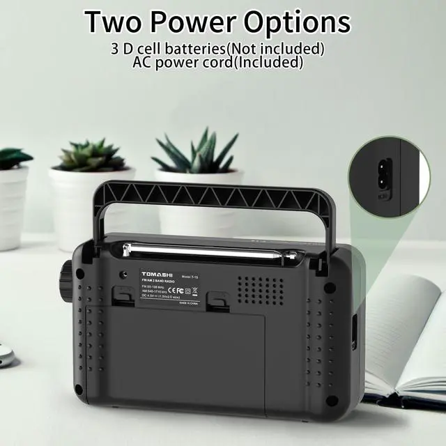 Alt view image 5 of 7 - Portable AM FM Transistor Radio, AC Powered & Battery Operated | Large speaker, large tuning knob and headphone jack. Clear reception for seniors, home, travel and emergency use