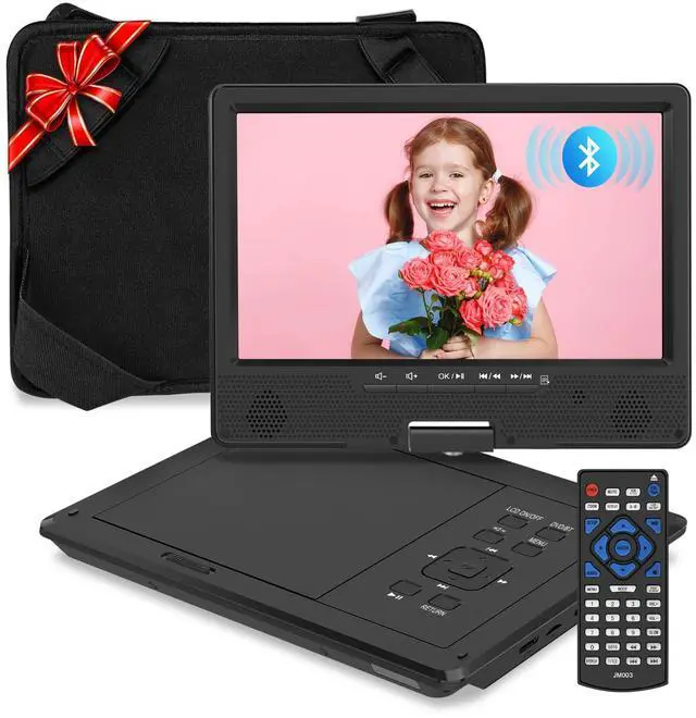 Main image of 12.5" Portable DVD Player with Bluetooth, 10.1" Swivel Screen | 5 Hours Rechargeable Battery, Portable Kids DVD, Supports SD/USB/CD, Regions Free, Car Headrest