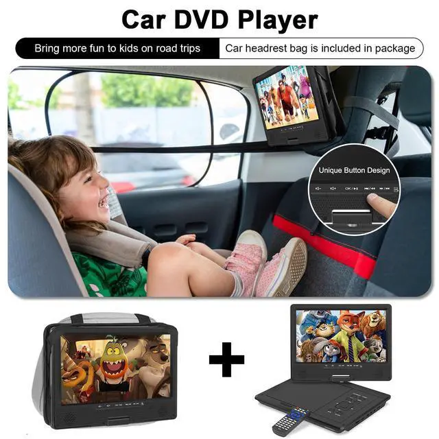 Alt view image 4 of 7 - 12.5" Portable DVD Player with Bluetooth, 10.1" Swivel Screen | 5 Hours Rechargeable Battery, Portable Kids DVD, Supports SD/USB/CD, Regions Free, Car Headrest