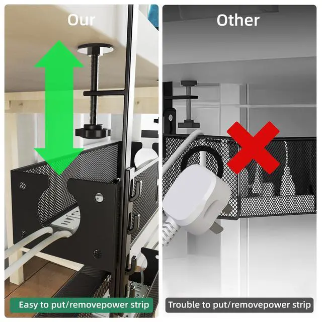 Alt view image 3 of 7 - Multi-Model Under Desk Cable Management 2 Pack Metal Under Desk Wire Management Tray Clamp Mount Under Table Cord Management No Damage The Desk