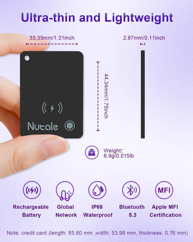 Alt view image 2 of 7 - Apple MFI Tracking Card Rechargeable, Tracker for Find My(iOS Only) | Bluetooth Wallet Tracker Card, Key Finder, IP68 Waterproof Luggage Tracker, Wallet Finder Card, AirCard Tags