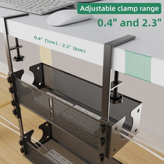 Alt view image 7 of 7 - Multi-Model Under Desk Cable Management 2 Pack Metal Under Desk Wire Management Tray Clamp Mount Under Table Cord Management No Damage The Desk