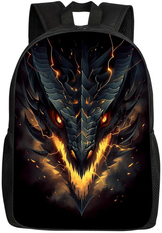 Main image of Dragon School Backpack Cool Fire Dragon Bookbag for Teens Kids Boys Girls, Large 17 inch Elementary Junior High University School Bag, Water Resistant Casual Travel Daypack Backpack