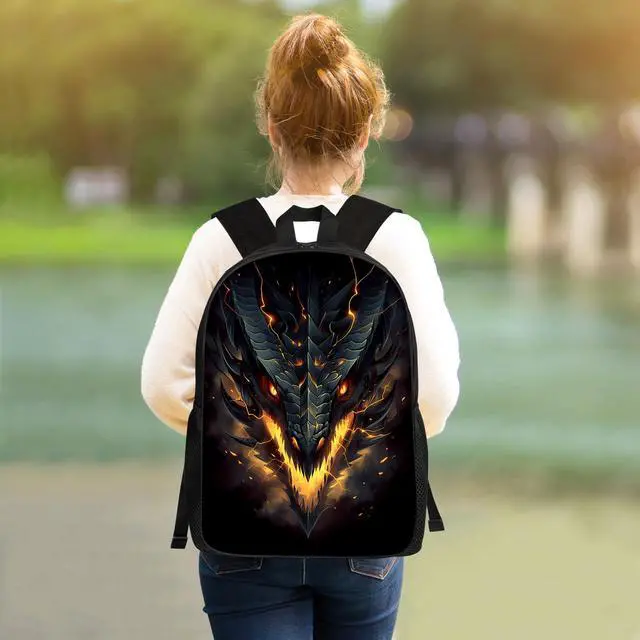 Alt view image 7 of 7 - Dragon School Backpack Cool Fire Dragon Bookbag for Teens Kids Boys Girls, Large 17 inch Elementary Junior High University School Bag, Water Resistant Casual Travel Daypack Backpack