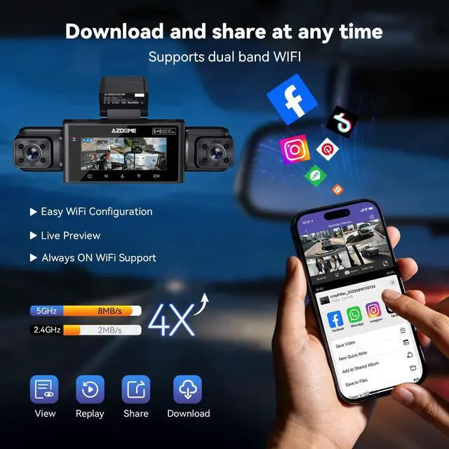 Alt view image 7 of 7 - Front Rear Dash Cam 4K+1080P WiFi6 App Free 64GB Card | 4K front + 1080P rear recording. WiFi 6 app, voice control, ADAS, G-sensor, 24H parking monitor. Free 64GB card included