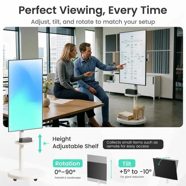 Alt view image 3 of 5 - Rolling TV Floor Stand Cart with Wheels for 37-86" Screens | Height adjustable shelf, built in cable management, 90 degree portrait and landscape rotation, 110 LB Limit, max VESA 600x400