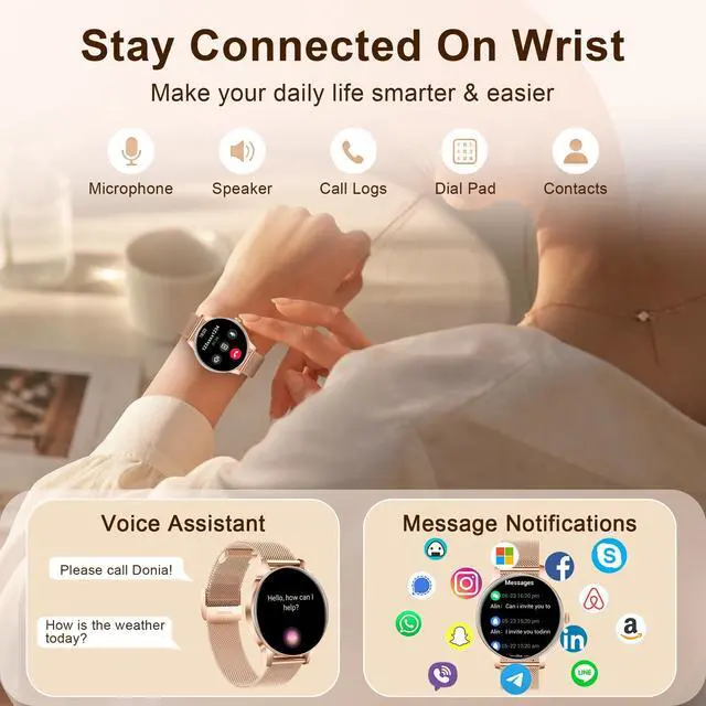 Alt view image 2 of 7 - Smart Watches for Women, 1.27" HD Round 3 Bands Rosegold | Fitness Tracker for Android Phones & iPhones, Answer/Make Calls, Sleep Monitor, IP68 Waterproof, 110+ Sport Modes