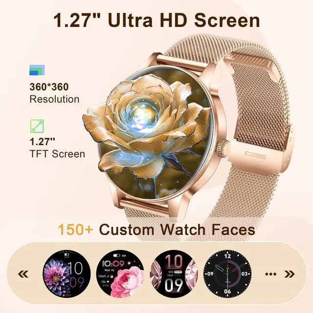 Alt view image 3 of 7 - Smart Watches for Women, 1.27" HD Round 3 Bands Rosegold | Fitness Tracker for Android Phones & iPhones, Answer/Make Calls, Sleep Monitor, IP68 Waterproof, 110+ Sport Modes