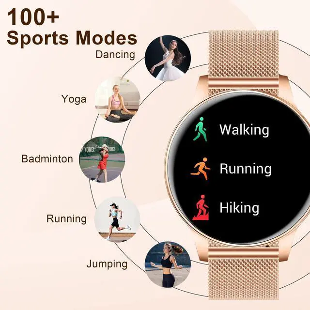 Alt view image 5 of 7 - Smart Watches for Women, 1.27" HD Round 3 Bands Rosegold | Fitness Tracker for Android Phones & iPhones, Answer/Make Calls, Sleep Monitor, IP68 Waterproof, 110+ Sport Modes