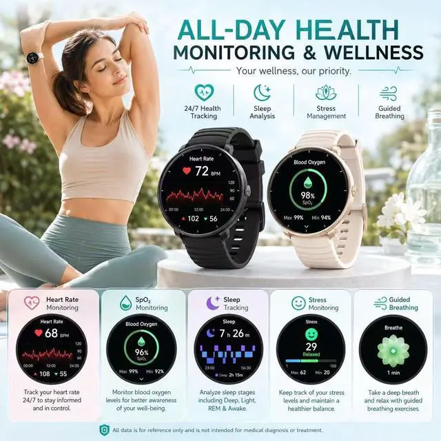 Alt view image 4 of 7 - Smartwatch for Swimming 5ATM with GPS, Compass, AI Swim Analysis, Heart & Sleep Tracking, 100+ Sports Modes, HD Display, Long Battery Life, Fitness & Outdoor Training Watch - Men & Women (BLACK)